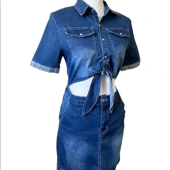 Windsor Blue Stretch Denim One-Piece Cut-Out Dress Women’s various sizes - Picture 16 of 16